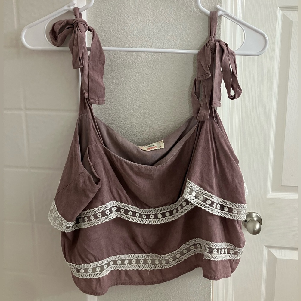 Dusty Purple Lace Trim Tank Top Medium Adjustable Straps